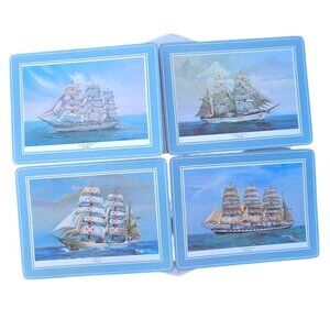 Pimpernel Tall Ships Place Mats Acrylic Set of 4 Nautical Design 12 x 9 Vintage